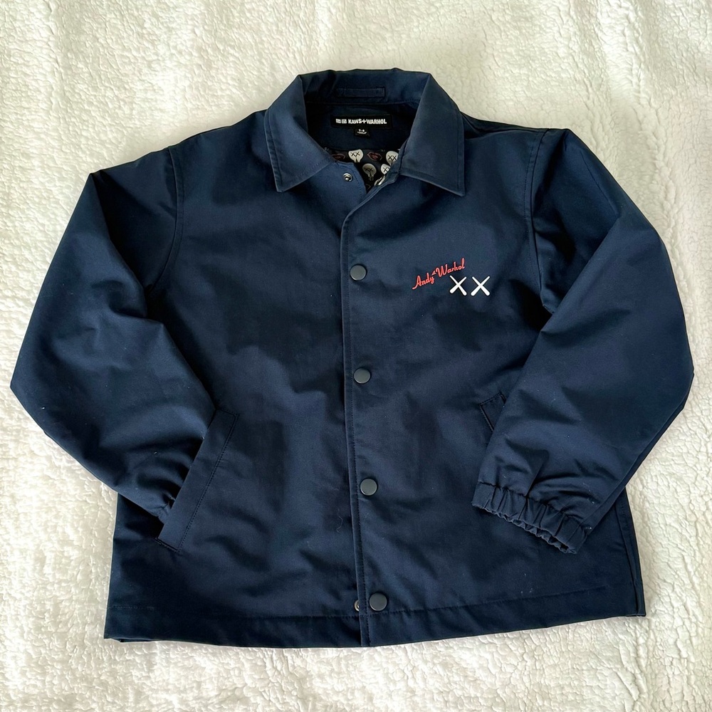 Uniqlo x KAWS Kids Navy Blue Coach Jacket with Red Logo
